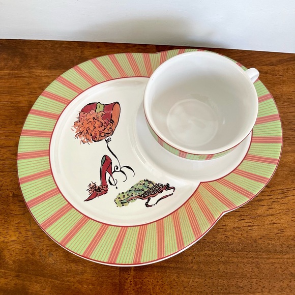 Rosanna Ceramic Snack Plates Set of TWO, Coffee Cup with Oval Underplate - Picture 4 of 10